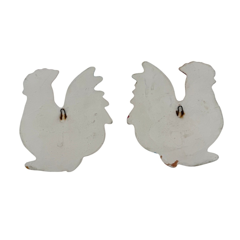 Vintage Ceramic Rooster Wall Hanging Set Colorful Farmhouse Kitchen Decor Kitsch - Picture 2 of 12